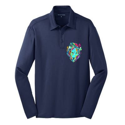 Colorful Lion Design Silk Touch Performance Long Sleeve Polo