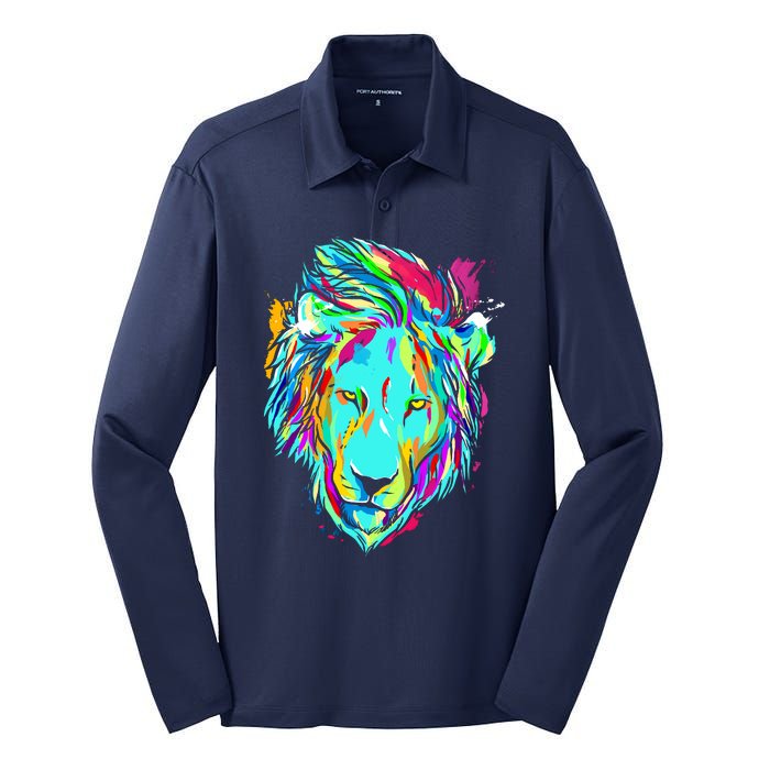 Colorful Lion Design Silk Touch Performance Long Sleeve Polo