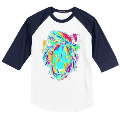 Colorful Lion Design Baseball Sleeve Shirt