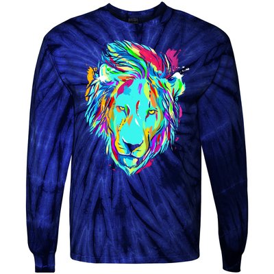 Colorful Lion Design Tie-Dye Long Sleeve Shirt