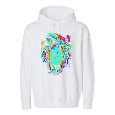 Colorful Lion Design Garment-Dyed Fleece Hoodie