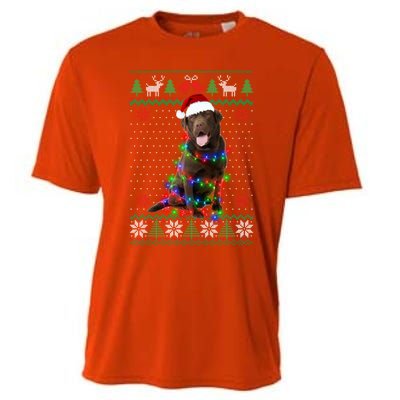 Chocolate Lab Dog Ugly Sweater Christmas Puppy Dog Lover Gift Cooling Performance Crew T-Shirt