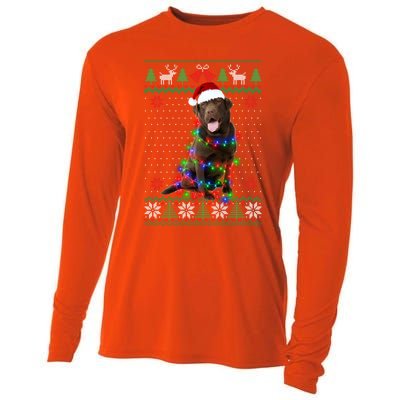 Chocolate Lab Dog Ugly Sweater Christmas Puppy Dog Lover Gift Cooling Performance Long Sleeve Crew