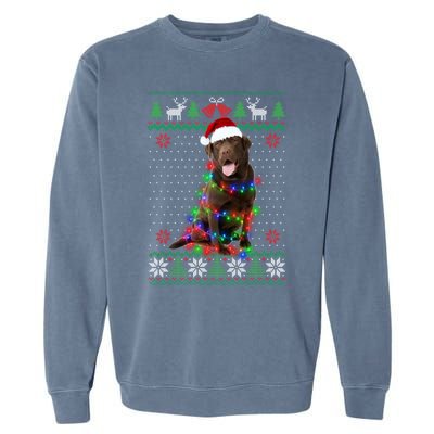 Chocolate Lab Dog Ugly Sweater Christmas Puppy Dog Lover Gift Garment-Dyed Sweatshirt