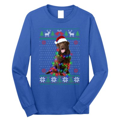 Chocolate Lab Dog Ugly Sweater Christmas Puppy Dog Lover Gift Long Sleeve Shirt