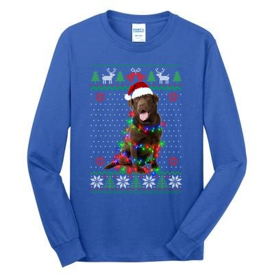 Chocolate Lab Dog Ugly Sweater Christmas Puppy Dog Lover Gift Tall Long Sleeve T-Shirt