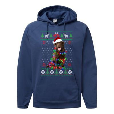 Chocolate Lab Dog Ugly Sweater Christmas Puppy Dog Lover Gift Performance Fleece Hoodie