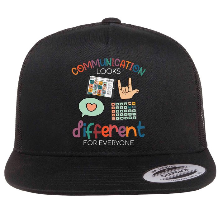 Communication Looks Different For Everyone Autism Awareness Flat Bill Trucker Hat