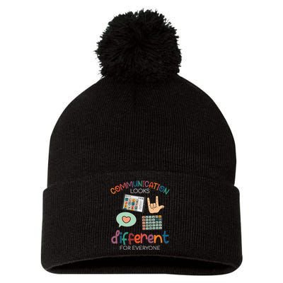 Communication Looks Different For Everyone Autism Awareness Pom Pom 12in Knit Beanie