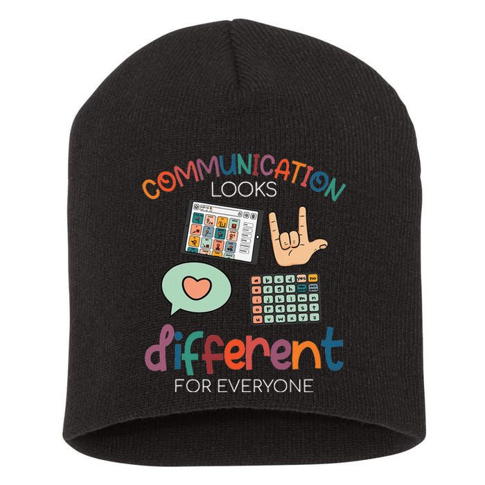 Communication Looks Different For Everyone Autism Awareness Short Acrylic Beanie