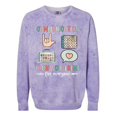 Communication Looks Different For Everyone Autism Awareness Colorblast Crewneck Sweatshirt