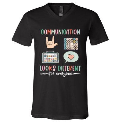 Communication Looks Different For Everyone Autism Awareness V-Neck T-Shirt