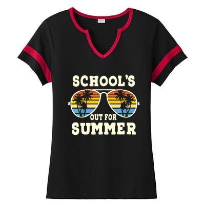 Cute Last Day Of School Schools Out For Summer Teacher Retro Ladies Halftime Notch Neck Tee