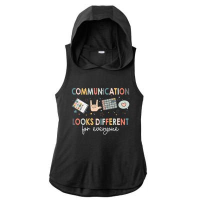 Communication Looks Different For Everyone Autism Awareness (1) Ladies PosiCharge Tri-Blend Wicking Draft Hoodie Tank