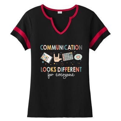 Communication Looks Different For Everyone Autism Awareness (1) Ladies Halftime Notch Neck Tee