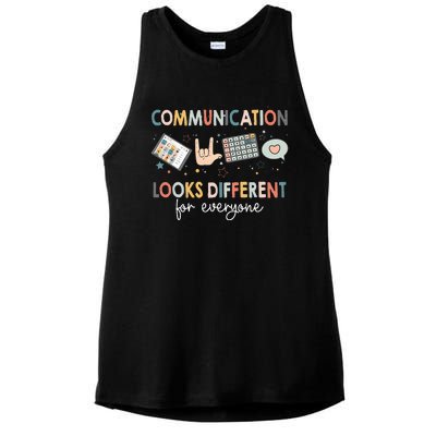 Communication Looks Different For Everyone Autism Awareness (1) Ladies PosiCharge Tri-Blend Wicking Tank