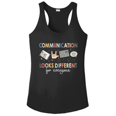 Communication Looks Different For Everyone Autism Awareness (1) Ladies PosiCharge Competitor Racerback Tank