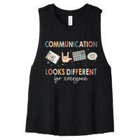 Communication Looks Different For Everyone Autism Awareness (1) Women's Racerback Cropped Tank