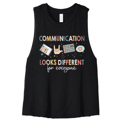 Communication Looks Different For Everyone Autism Awareness (1) Women's Racerback Cropped Tank