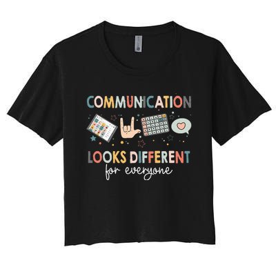 Communication Looks Different For Everyone Autism Awareness (1) Women's Crop Top Tee