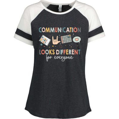 Communication Looks Different For Everyone Autism Awareness (1) Enza Ladies Jersey Colorblock Tee