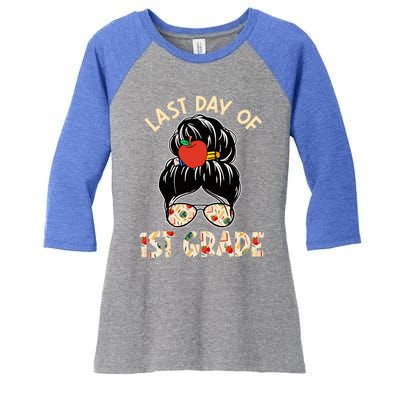 Cute Last Day Of School Messy Bun Last Day Of 1St Grade Gift Women's Tri-Blend 3/4-Sleeve Raglan Shirt