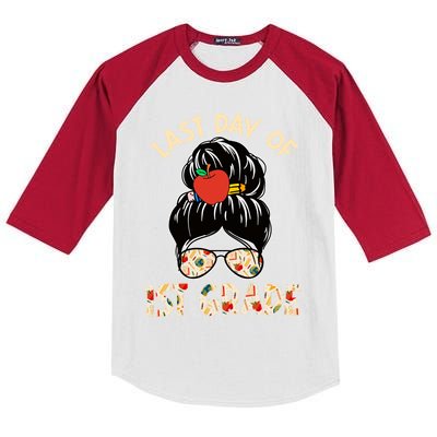 Cute Last Day Of School Messy Bun Last Day Of 1St Grade Gift Kids Colorblock Raglan Jersey