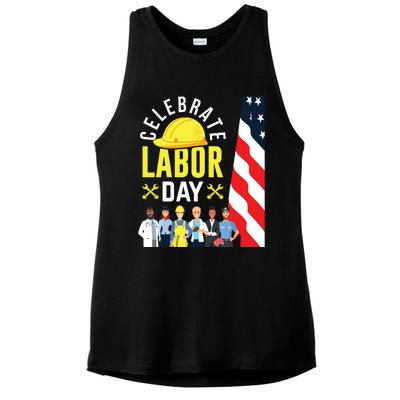 Celebrate Labor Day Graphic Design For American Workers Ladies PosiCharge Tri-Blend Wicking Tank