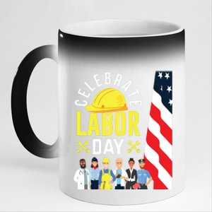 Celebrate Labor Day Graphic Design For American Workers 11oz Black Color Changing Mug