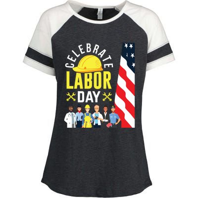 Celebrate Labor Day Graphic Design For American Workers Enza Ladies Jersey Colorblock Tee