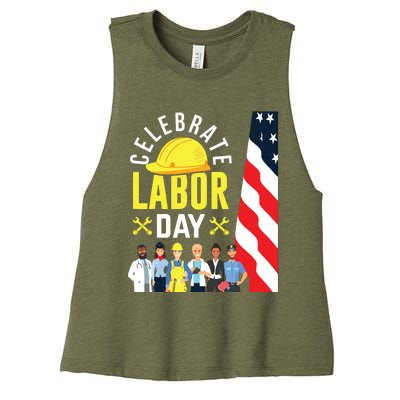 Celebrate Labor Day Graphic Design For American Workers Women's Racerback Cropped Tank