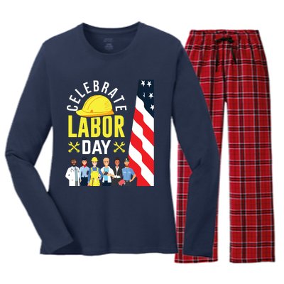 Celebrate Labor Day Graphic Design For American Workers Women's Long Sleeve Flannel Pajama Set 