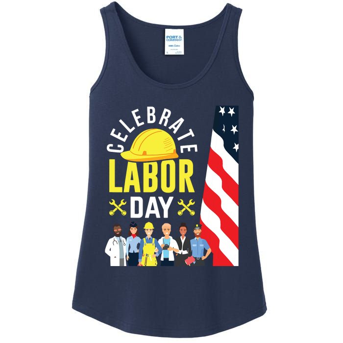 Celebrate Labor Day Graphic Design For American Workers Ladies Essential Tank