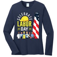 Celebrate Labor Day Graphic Design For American Workers Ladies Long Sleeve Shirt