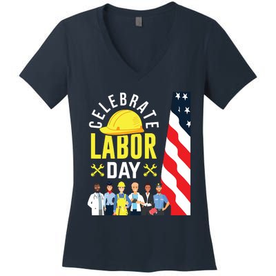 Celebrate Labor Day Graphic Design For American Workers Women's V-Neck T-Shirt