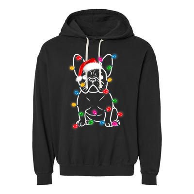 Christmas Lights Dog French Bulldog Garment-Dyed Fleece Hoodie
