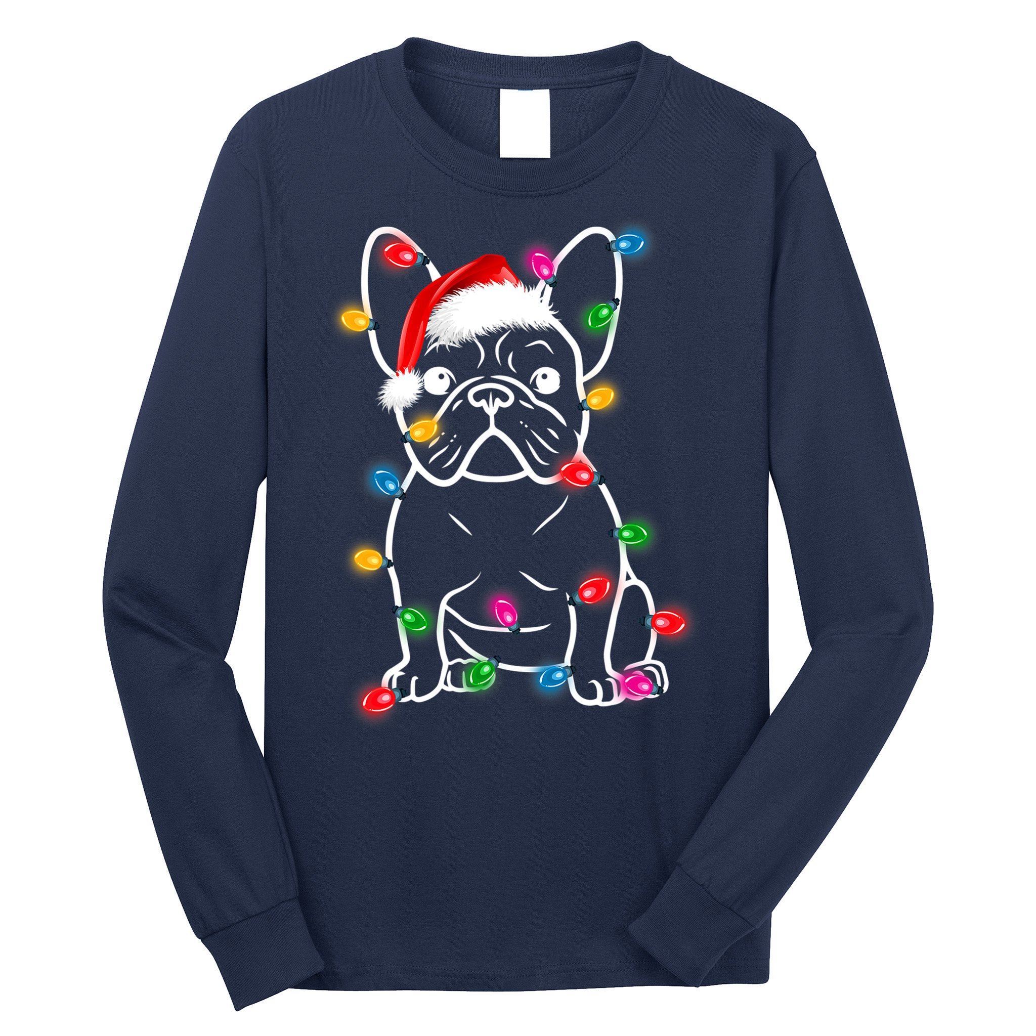 Christmas Lights Dog French Bulldog Long Sleeve Shirt