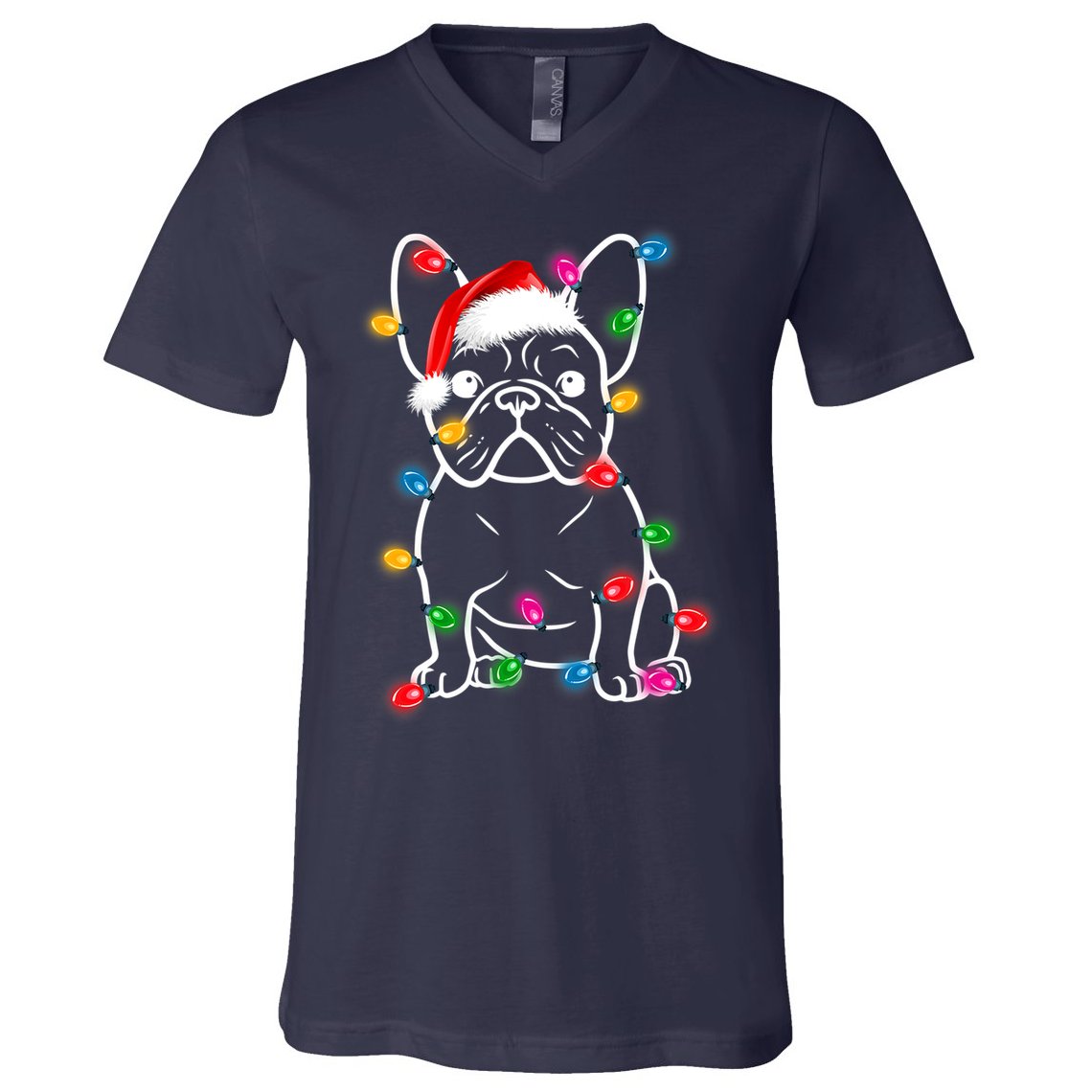 Christmas Lights Dog French Bulldog V-Neck T-Shirt