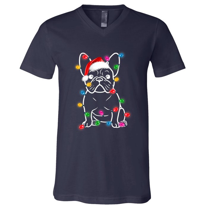 Christmas Lights Dog French Bulldog V-Neck T-Shirt