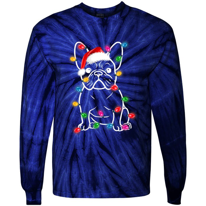 Christmas Lights Dog French Bulldog Tie-Dye Long Sleeve Shirt