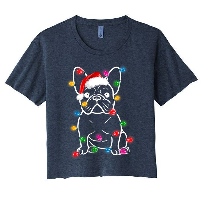 Christmas Lights Dog French Bulldog Women's Crop Top Tee