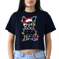 Christmas Lights Dog French Bulldog Women's Crop Top Tee