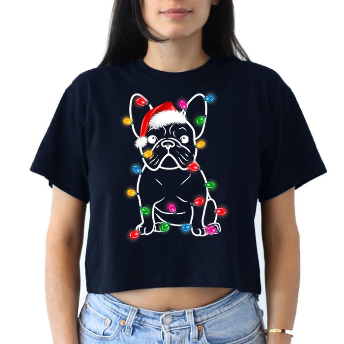 Christmas Lights Dog French Bulldog Women's Crop Top Tee