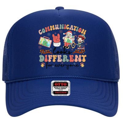 Communication Looks Different For Everyone Slp Christmas High Crown Mesh Back Trucker Hat