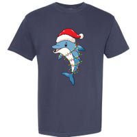 Christmas Lights Dolphin Wearing Xmas Hat Dolphin Lover Garment-Dyed Heavyweight T-Shirt