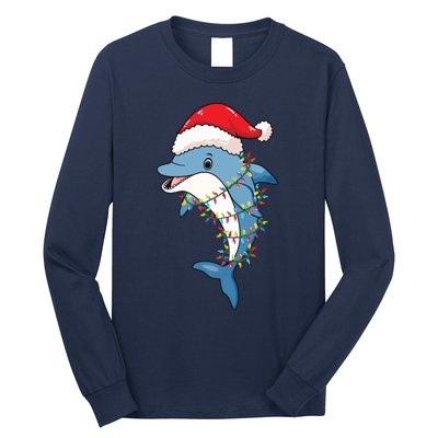 Christmas Lights Dolphin Wearing Xmas Hat Dolphin Lover Long Sleeve Shirt