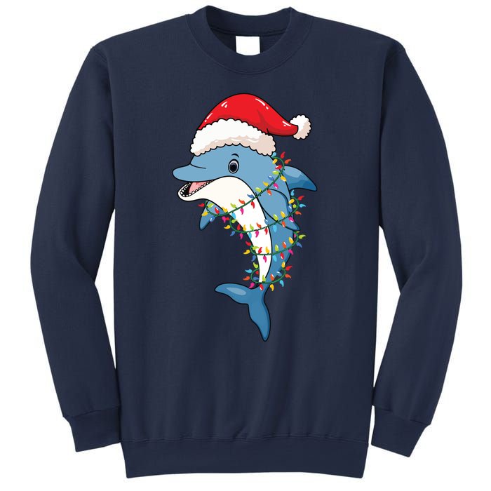 Christmas Lights Dolphin Wearing Xmas Hat Dolphin Lover Sweatshirt