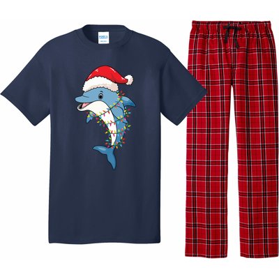 Christmas Lights Dolphin Wearing Xmas Hat Dolphin Lover Pajama Set