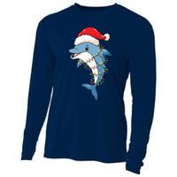 Christmas Lights Dolphin Wearing Xmas Hat Dolphin Lover Cooling Performance Long Sleeve Crew