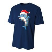 Christmas Lights Dolphin Wearing Xmas Hat Dolphin Lover Performance Sprint T-Shirt